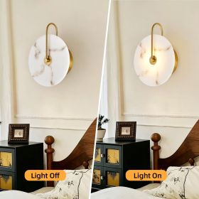 Round Alabaster Wall Sconce, Natural Marble Lampshade Wall Sconce, Hardwired Circular Sconce LED Modern Wall Lamp for Bedroom, Stairs, Living Room