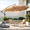 10 Foot Solar Thatched Cantilever Umbrella With 96 Color Changing Lights