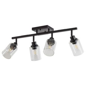 4 Light Black Semi Flush Mount Track Lighting With Clear Glass Shades