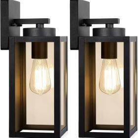 2 Pack Outdoor Wall Lights, Modern Matte Black Exterior Wall Lantern with Glass Shade and E26 Socket, Wall Mounted Porch Lights for Patio, Front Door