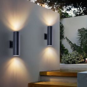 mirrea 14" Modern Outdoor Porch Light Patio Light in 2 Lights with Aluminum Cylinder and Tempered Glass Cover Waterproof Wall Sconce 2 Pack (Matt