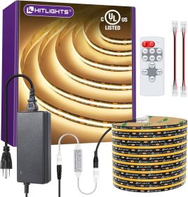 COB LED Strip Lights Kit Warm White with Remote & 12V Power Supply,16.4ft Dimmable Tape Light 3000K, 2400LEDs, 305+Lm/ft, UL Listed