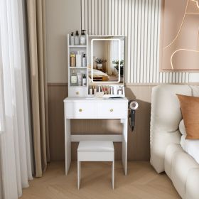Modern small Vanity Desk ,featuring 3 modes of LED lighting with adjustable brightness, 3 drawers and multiple open storage shelves