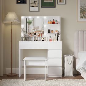 Vanity, Makeup Vanity Desk Set with Mirror & Light, Dressing Table Storage Lots with Power Strip, 3 Lighting Modes with Adjustable Brightness