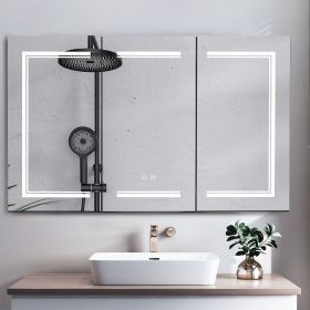 White LED Bathroom Mirror Cabinet With Three Doors