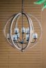 9 Light Globe Wood Chandelier Hanging Light Fixture With Adjustable Height