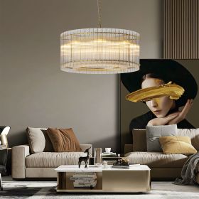 37" Modern Gold Round Chandelier,2-Tier 8-Light Water Ripple Crystal Glass Chandeliers,for Dining Room,Living Room,Bedroom,High Ceiling,Foyer Ent