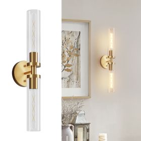 Gold Hardwired Wall Sconces With Clear Glass
