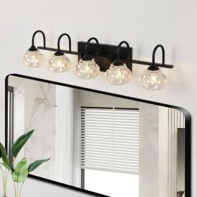 29" Retro 5-Light Bathroom Vanity Light Fixture - Black Finish with Crystal Glass Shades, Wall Mounted Lighting for Bathroom, Powder Room