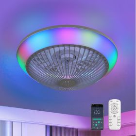 15 Inch RGB Dimmable Bladeless Ceiling Fan With Light And 6 Speed Remote