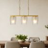 Modern Gold 3-Light Linear Chandelier, E26 Base, Adjustable Height Pendant Light with Milky White Frosted Glass Shades