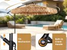 10 Foot Solar Thatched Cantilever Umbrella With 96 Color Changing Lights