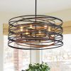 24 Inch Rustic Black And Walnut Pendant Chandelier 6 Light With Wood Accents