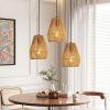 7" Set of 3 Rustic Hemp Rope Pendant Lights, Handcrafted Hanging Light Fixture, Adjustable Height