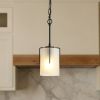 Modern Adjustable Cylindrical Pendant Light, Milky White Frosted Glass & Black Metal Frame, E26 Base, Compatible with Flat/Vaulted/Sloped Ceilings
