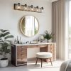 40" Farmhouse Vanity Light Fixture, 5-Light Bathroom Wall Sconce with Clear Seeded Glass Shades, Black and Wood Grain Finish