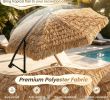 10 Foot Solar Thatched Cantilever Umbrella With 96 Color Changing Lights