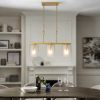 Modern Gold 3-Light Linear Chandelier, E26 Base, Adjustable Height Pendant Light with Milky White Frosted Glass Shades