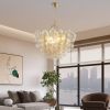 23.6-Inch Gold Pendant Light Chandelier with Threaded Clear Glass Globe Shade – Adjustable Height, Ideal for Living Room, Dining Room