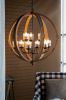 9 Light Globe Wood Chandelier Hanging Light Fixture With Adjustable Height