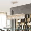 Modern Crystal Chandelier for Dining Room 8-Light Gold Rectangle Raindrop Chandelier Contemporary Rectangular Pendant Light Fixture for Kitchen Island