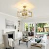 4 Light Gold Industrial Flush Mount Chandelier With Farmhouse Design