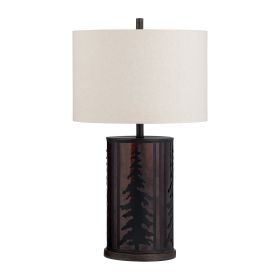 Amber Mica and Metal Cylinder Table Lamp with natural linen shade