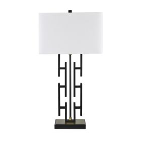 32.75" Black Metal Table Lamp with Rectangular Linen Shade