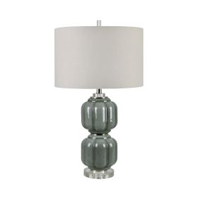 Set of 2 29.75"H Grey Glass Table Lamp With Oat Shade And Crystal Base