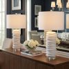 Set of 2 29.5" White Ceramic Table Lamp with White Linen Shade
