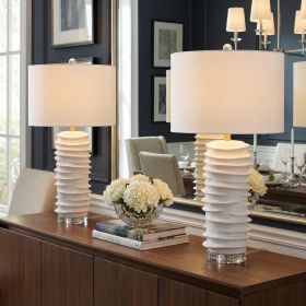 Set of 2 29.5" White Ceramic Table Lamp with White Linen Shade