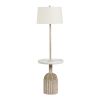 Cream Wood & Natural Rattan Floor Lamp with Natural Linen Shade
