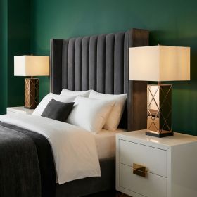31"H Bronze Glass Table Lamp with Rectangular Shade