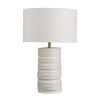 31"H Beige Ceramic Table Lamp with Natural Linen Drum Shade