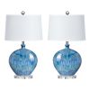 Set of 2 31"H Blue Ceramic Table Lamp w/ Crystal Base & White Shade