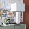 31.75"H White Textured Metal Table Lamp with White Linen Shade