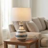 Striped Cream and Navy Glaze Ceramic Table Lamp with Shade