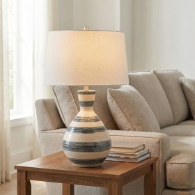 Striped Cream and Navy Glaze Ceramic Table Lamp with Shade