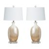 Set of 2   Lane Table Lamp Beige Ceramic with White Shade