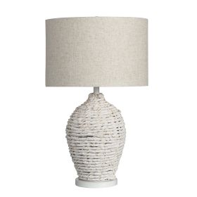 29.5"H Rattan Table Lamp with Linen Oatmeal Shade