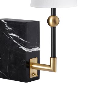 16"H Metal and Marble Table Lamp with Linen Shade