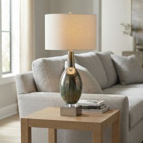 29"H Glass Table Lamp with Linen Shade
