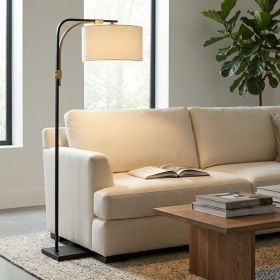 66.5" Black and Gold Metal Floor Lamp with Linen Shade