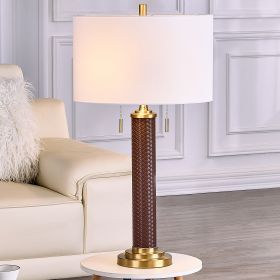 32.5" Faux Leather and Metal Table Lamp with Shade