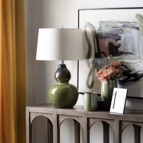 28.75" Polished Green Ceramic Table Lamp with Oat Linen Shade