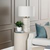 31"H Beige Ceramic Table Lamp with Natural Linen Drum Shade