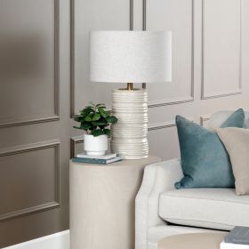 31"H Beige Ceramic Table Lamp with Natural Linen Drum Shade