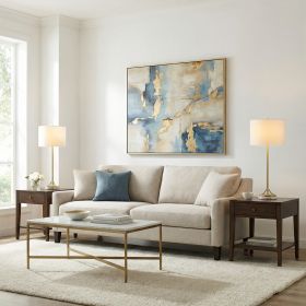 Set of 233"H Metal and Marble Table Lamp with Linen Shade