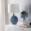 31"H Blue Ceramic Table Lamp w/ Crystal Base & White Shade