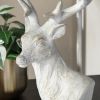 Cream Resin Deer Head Table Lamp with Natural Linen Shade
